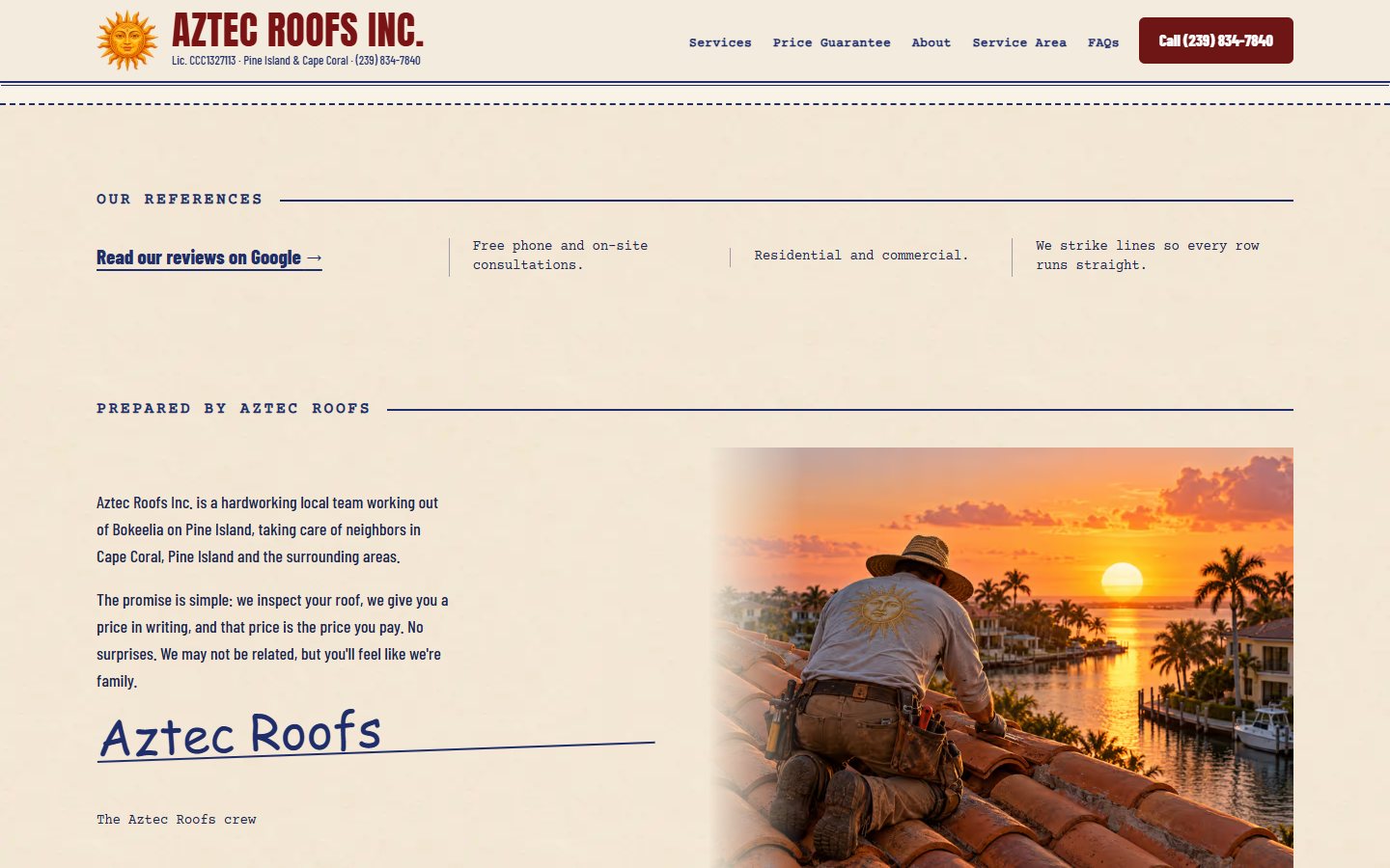 Aztec Roofs website, desktop view 3