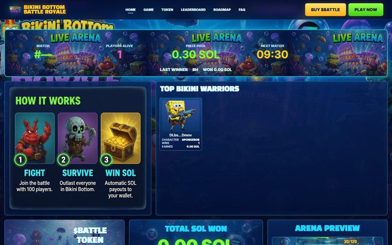 Bikini Bottom Battle website, desktop view 2