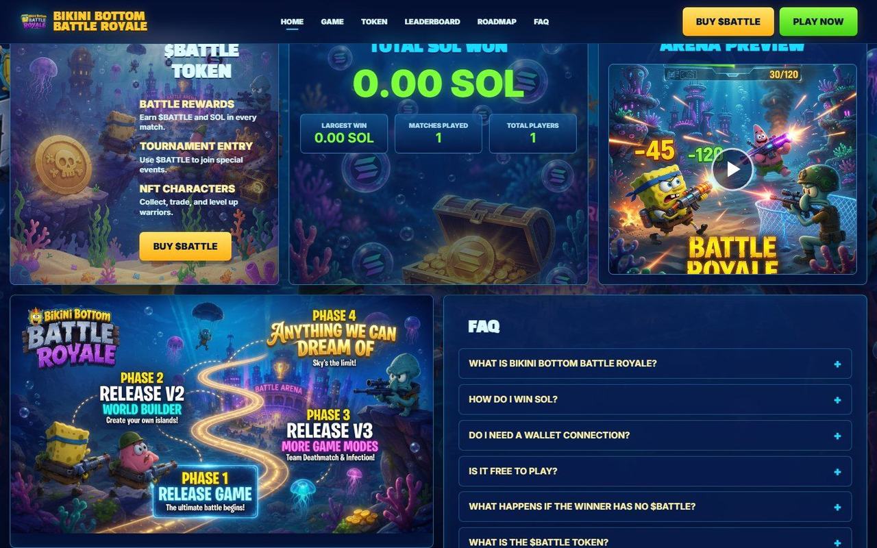 Bikini Bottom Battle website, desktop view 3