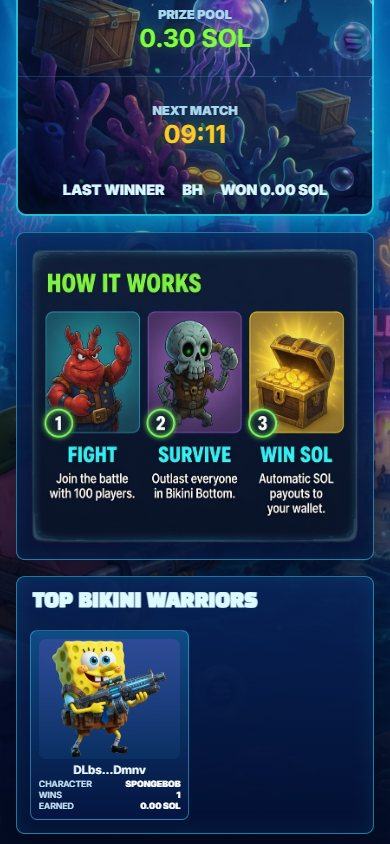 Bikini Bottom Battle website on a phone