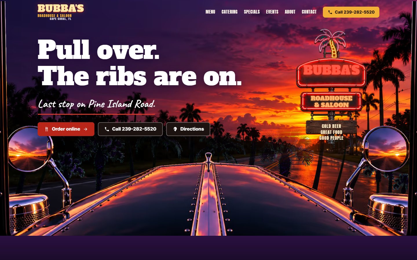 Bubba’s Roadhouse website, desktop view 1