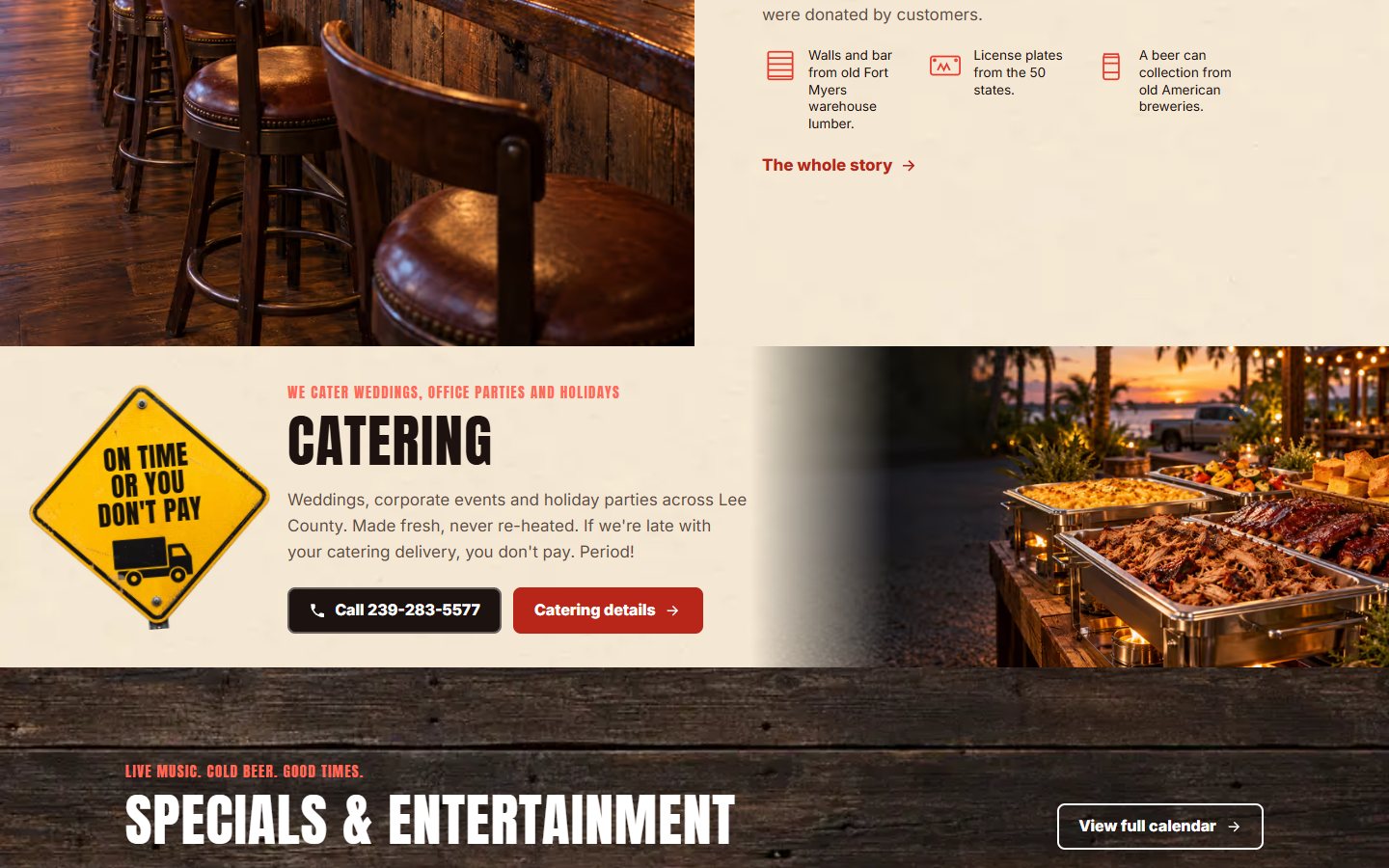 Bubba’s Roadhouse website, desktop view 4