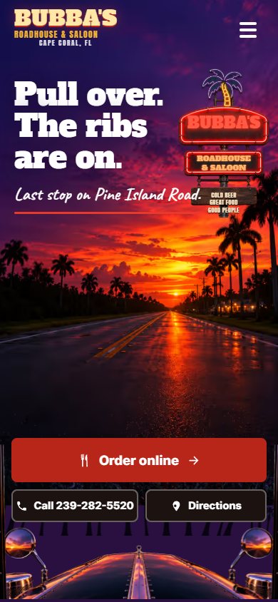 Bubba’s Roadhouse website on a phone