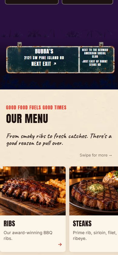 Bubba’s Roadhouse website on a phone