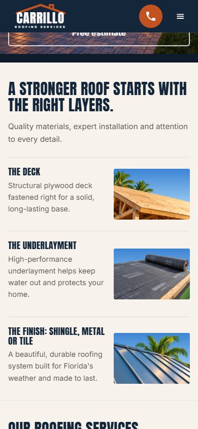 Carrillo Roofing website on a phone