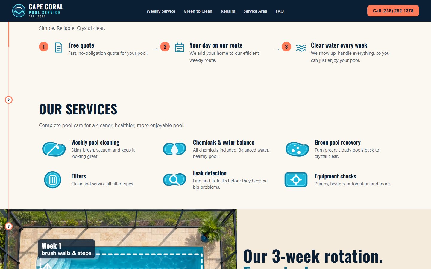 Cape Coral Pool Service website, desktop view 2