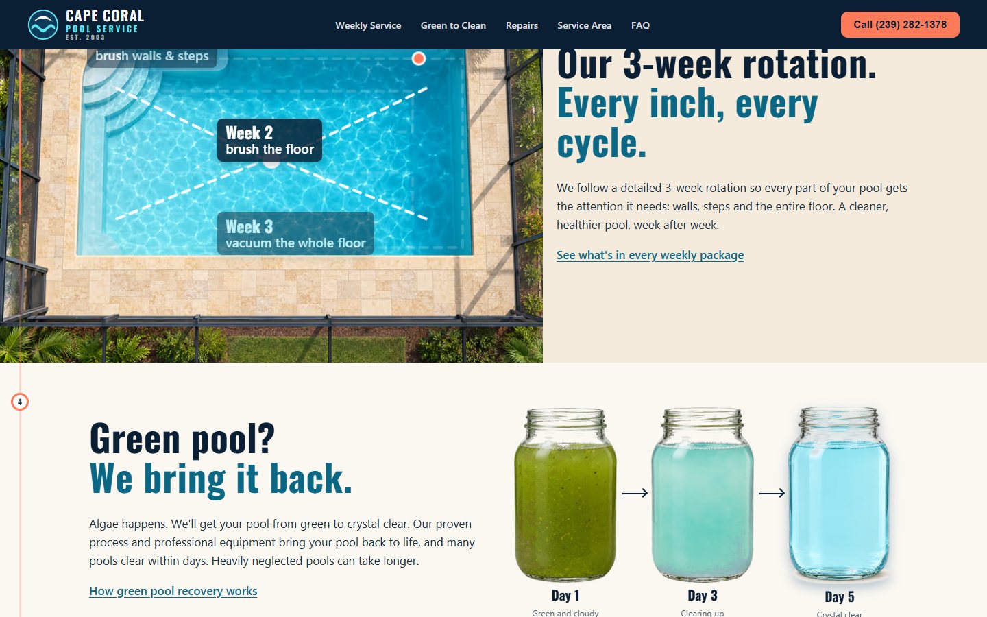 Cape Coral Pool Service website, desktop view 3