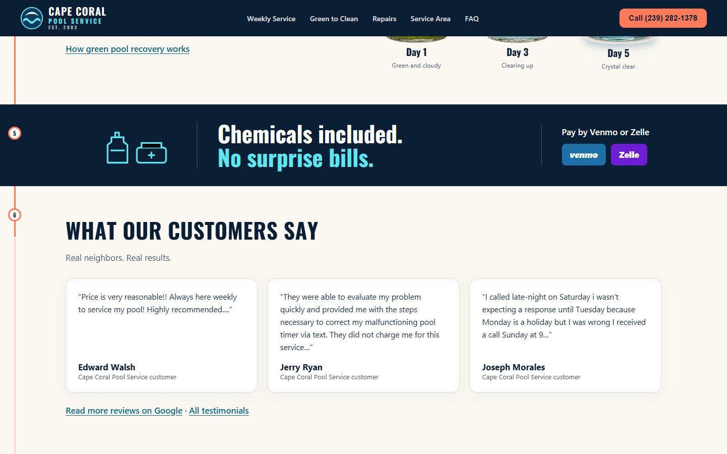Cape Coral Pool Service website, desktop view 4