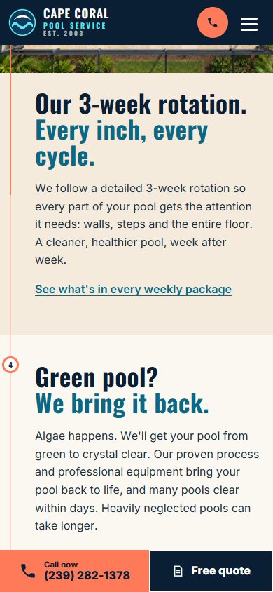 Cape Coral Pool Service website on a phone