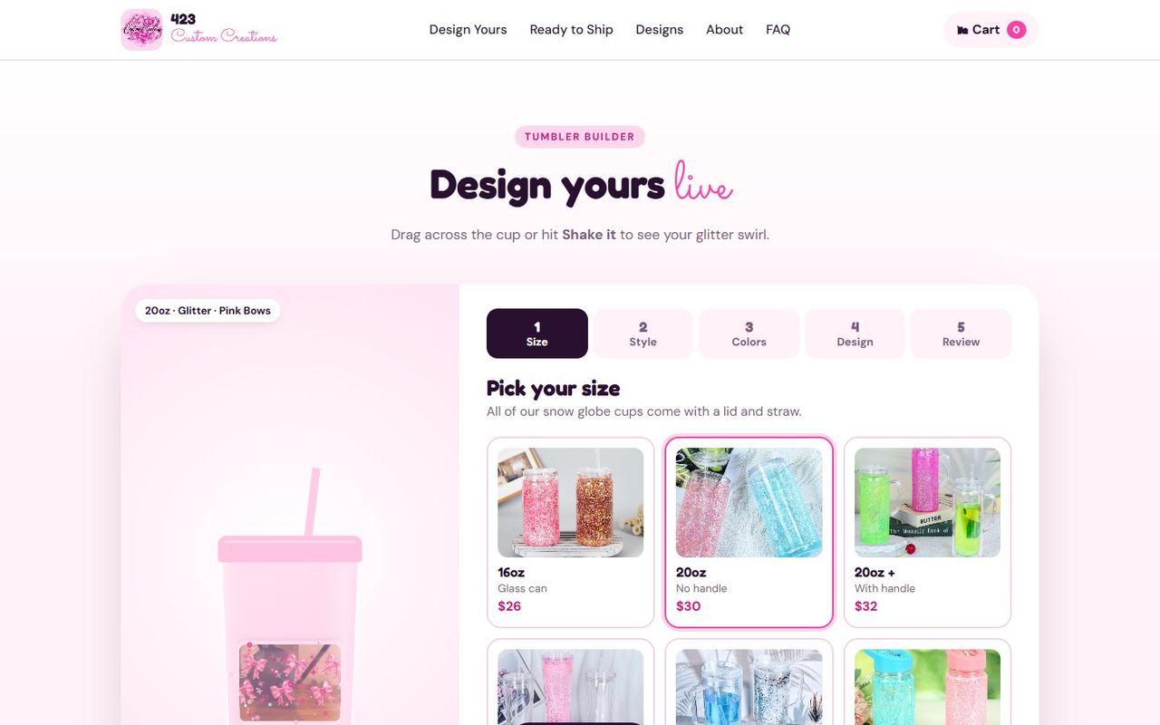 423 Custom Creations website, desktop view 3