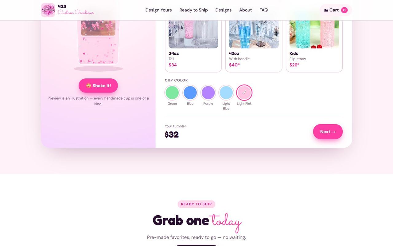 423 Custom Creations website, desktop view 4
