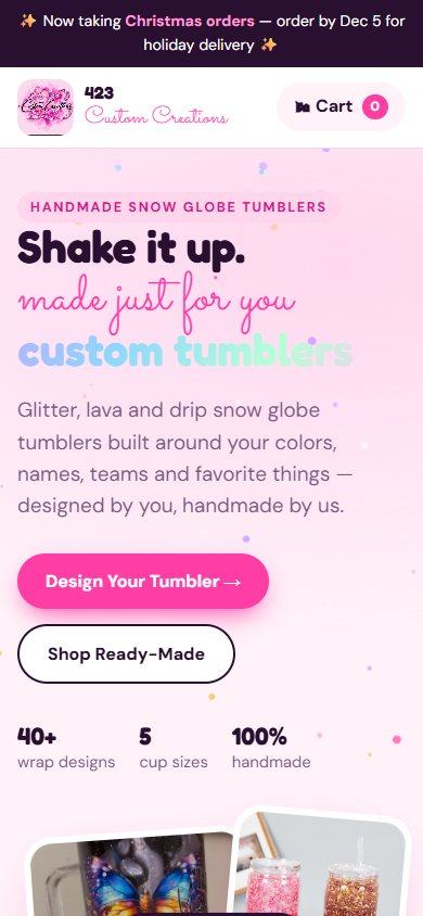 423 Custom Creations website on a phone