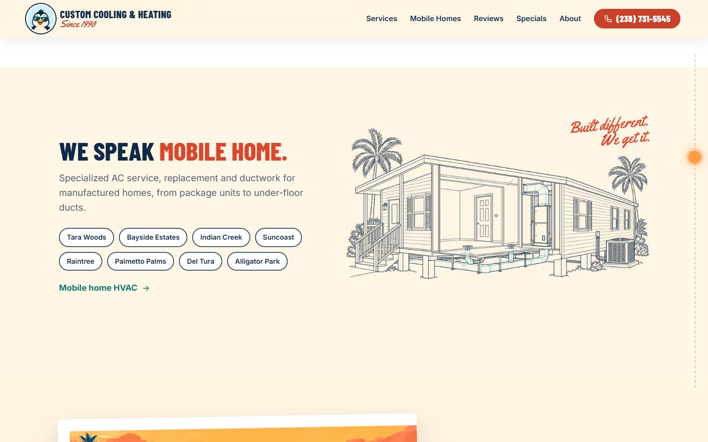 Custom Cooling & Heating website, desktop view 3