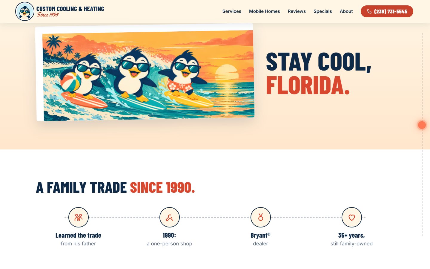 Custom Cooling & Heating website, desktop view 4