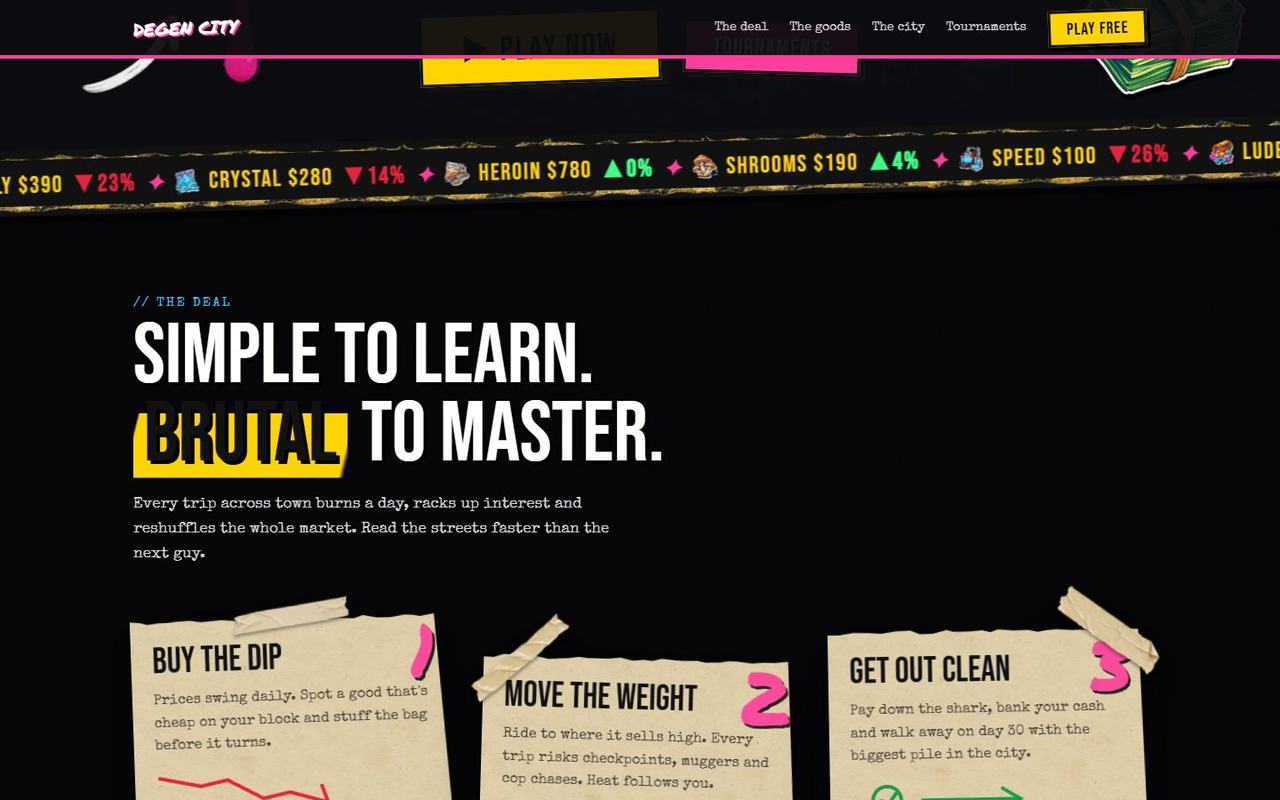 Drug Wars: Degen City website, desktop view 2