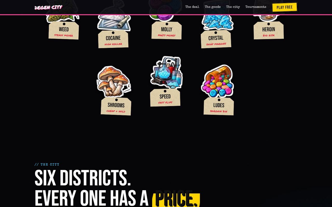 Drug Wars: Degen City website, desktop view 4