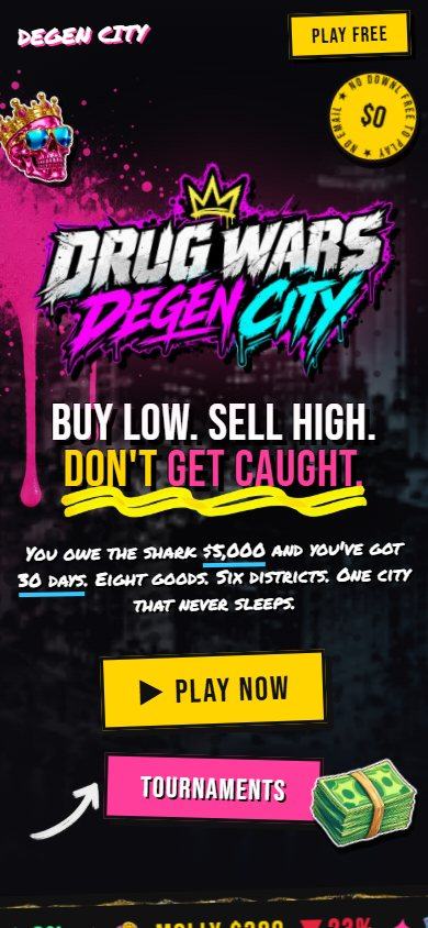 Drug Wars: Degen City website on a phone
