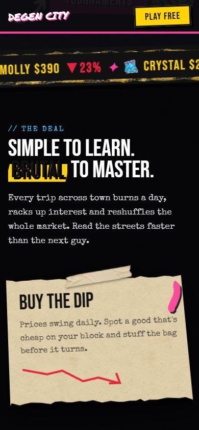Drug Wars: Degen City website on a phone