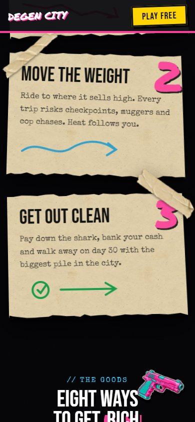 Drug Wars: Degen City website on a phone