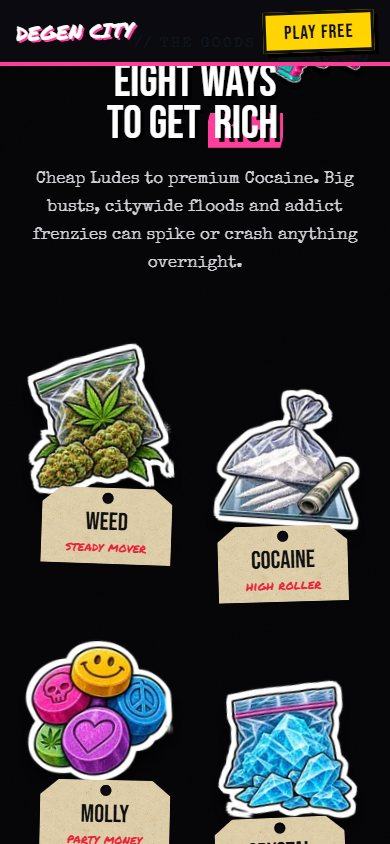 Drug Wars: Degen City website on a phone