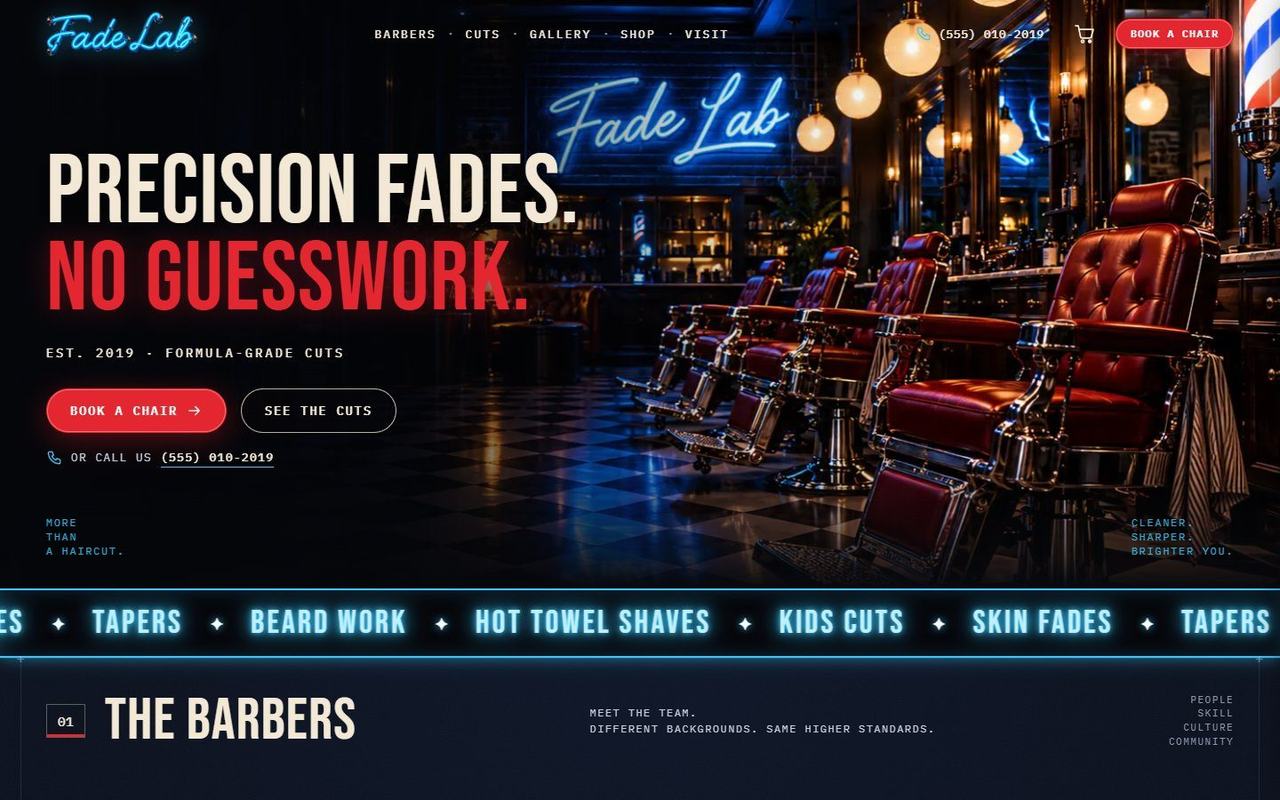 Fade Lab website, desktop view