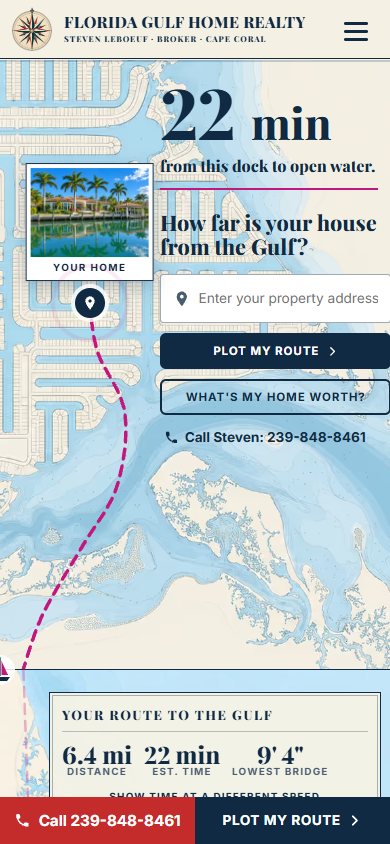 Florida Gulf Home Realty website on a phone