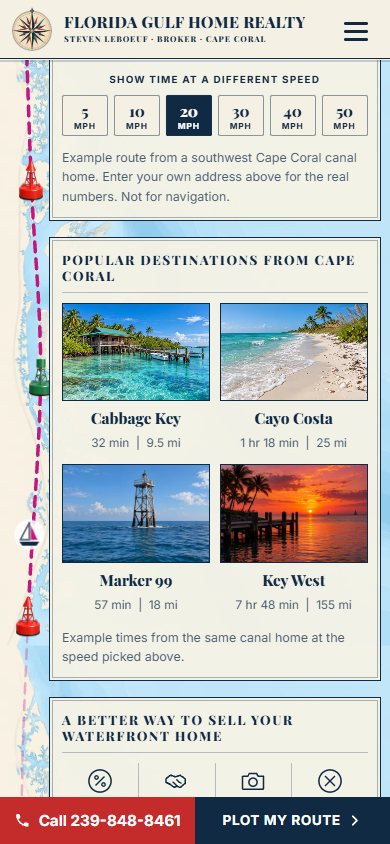 Florida Gulf Home Realty website on a phone