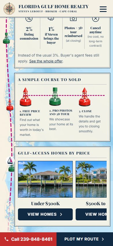Florida Gulf Home Realty website on a phone