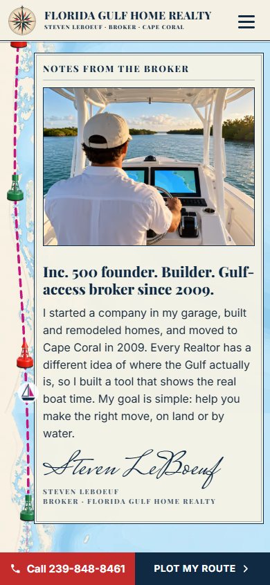Florida Gulf Home Realty website on a phone