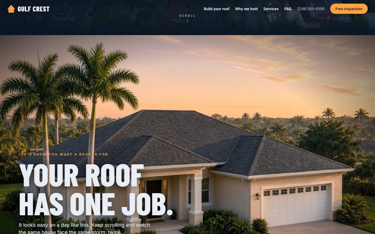 Gulf Crest Roofing website, desktop view 2