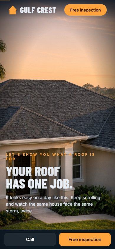 Gulf Crest Roofing website on a phone