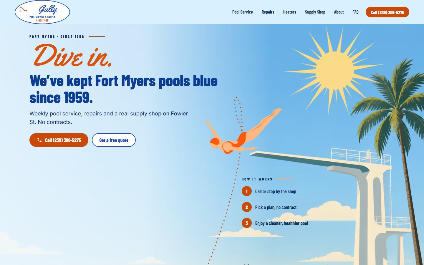 Gully Pool Service & Supply website, desktop view 1