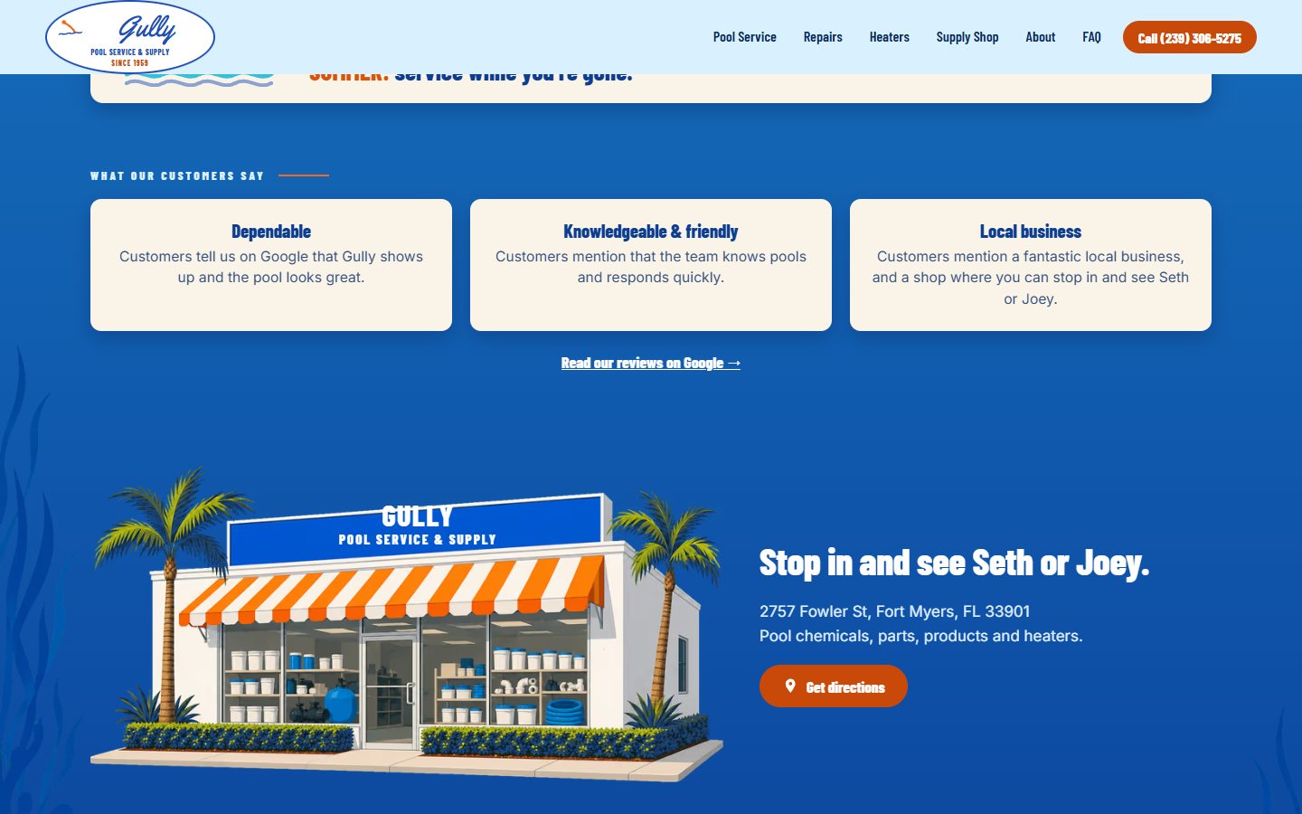 Gully Pool Service & Supply website, desktop view 4