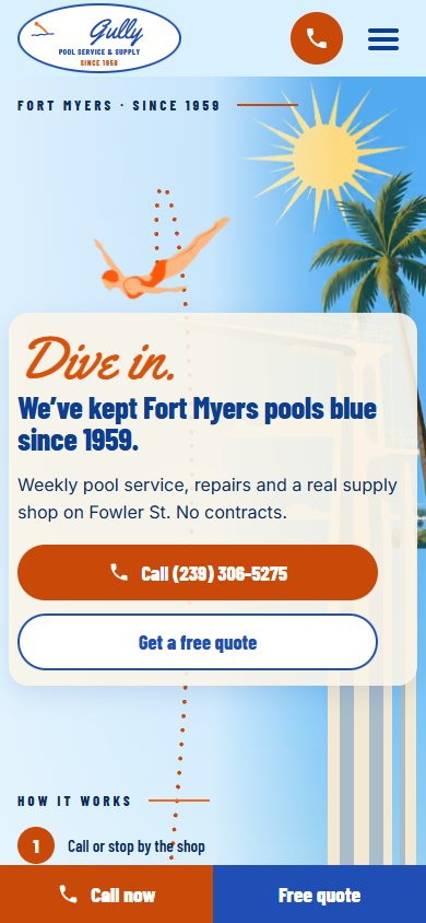 Gully Pool Service & Supply website on a phone