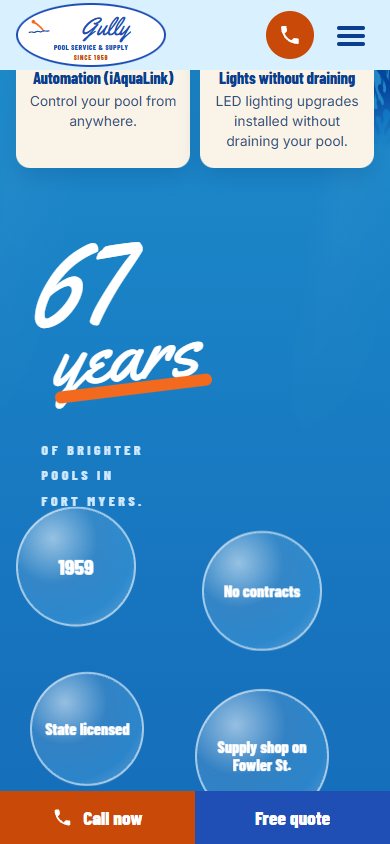 Gully Pool Service & Supply website on a phone
