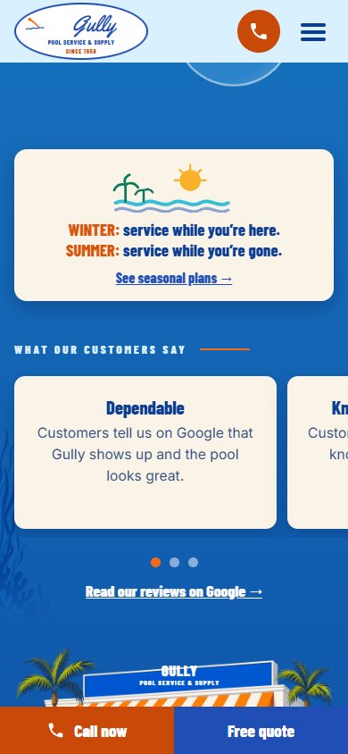 Gully Pool Service & Supply website on a phone