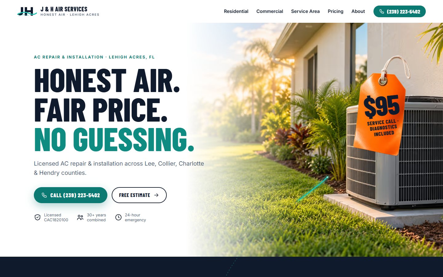 J & H Air Services website, desktop view 1