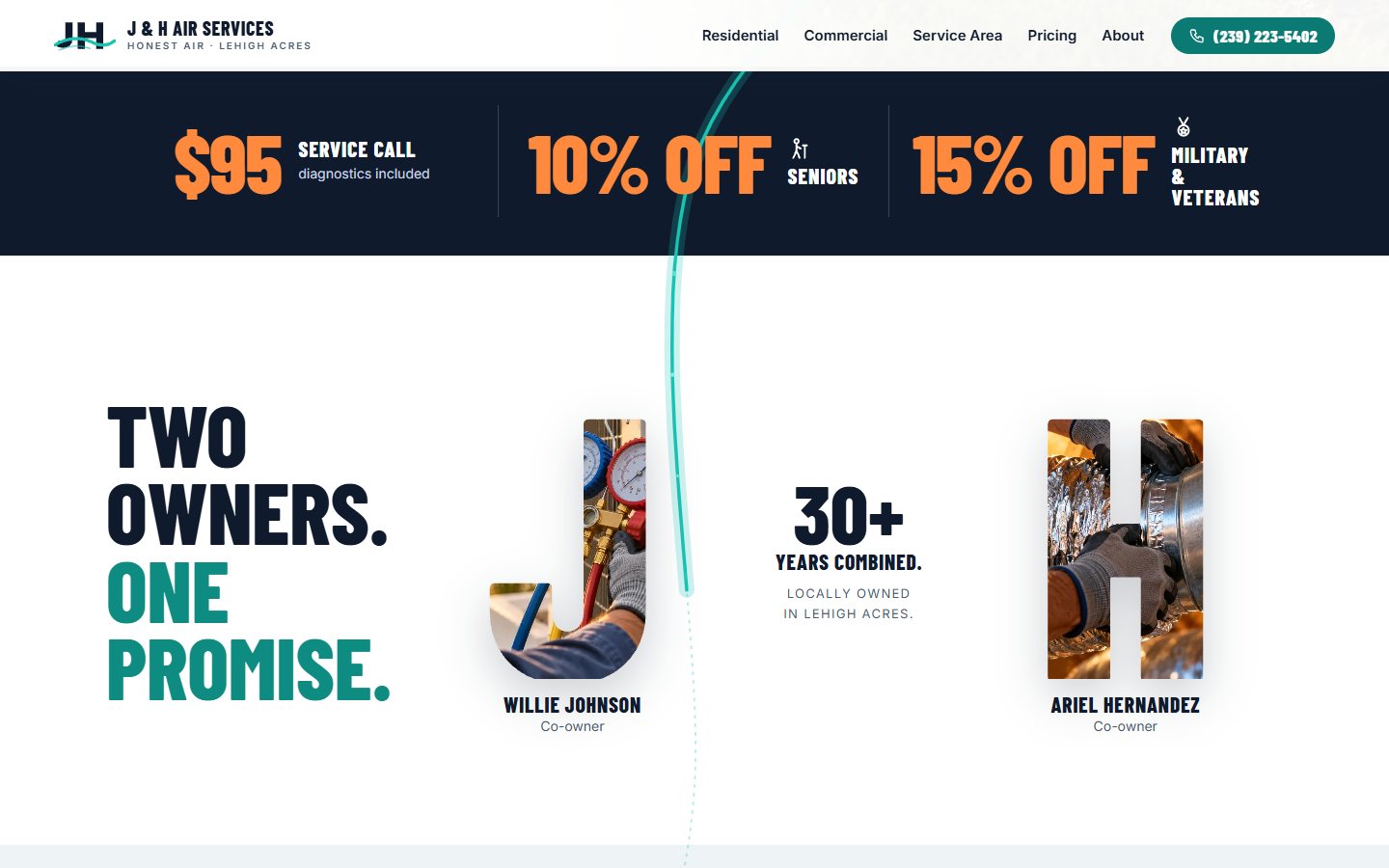 J & H Air Services website, desktop view 2