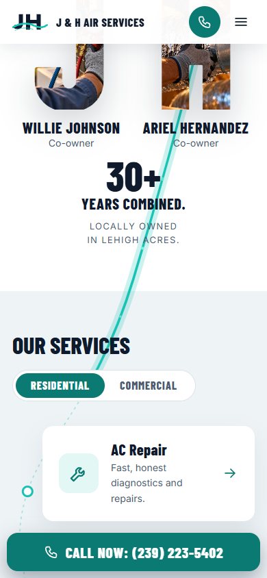 J & H Air Services website on a phone