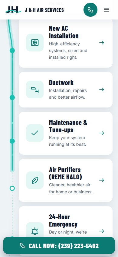 J & H Air Services website on a phone