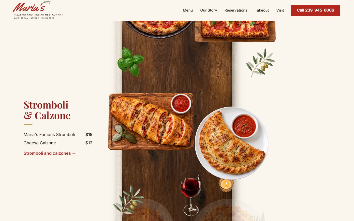 Maria’s Pizzeria website, desktop view 3
