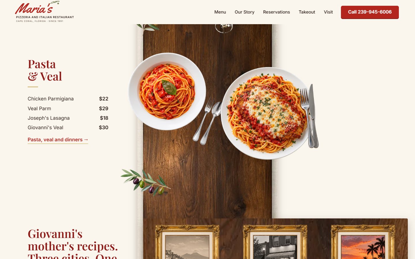 Maria’s Pizzeria website, desktop view 4