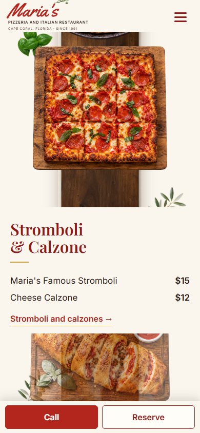 Maria’s Pizzeria website on a phone
