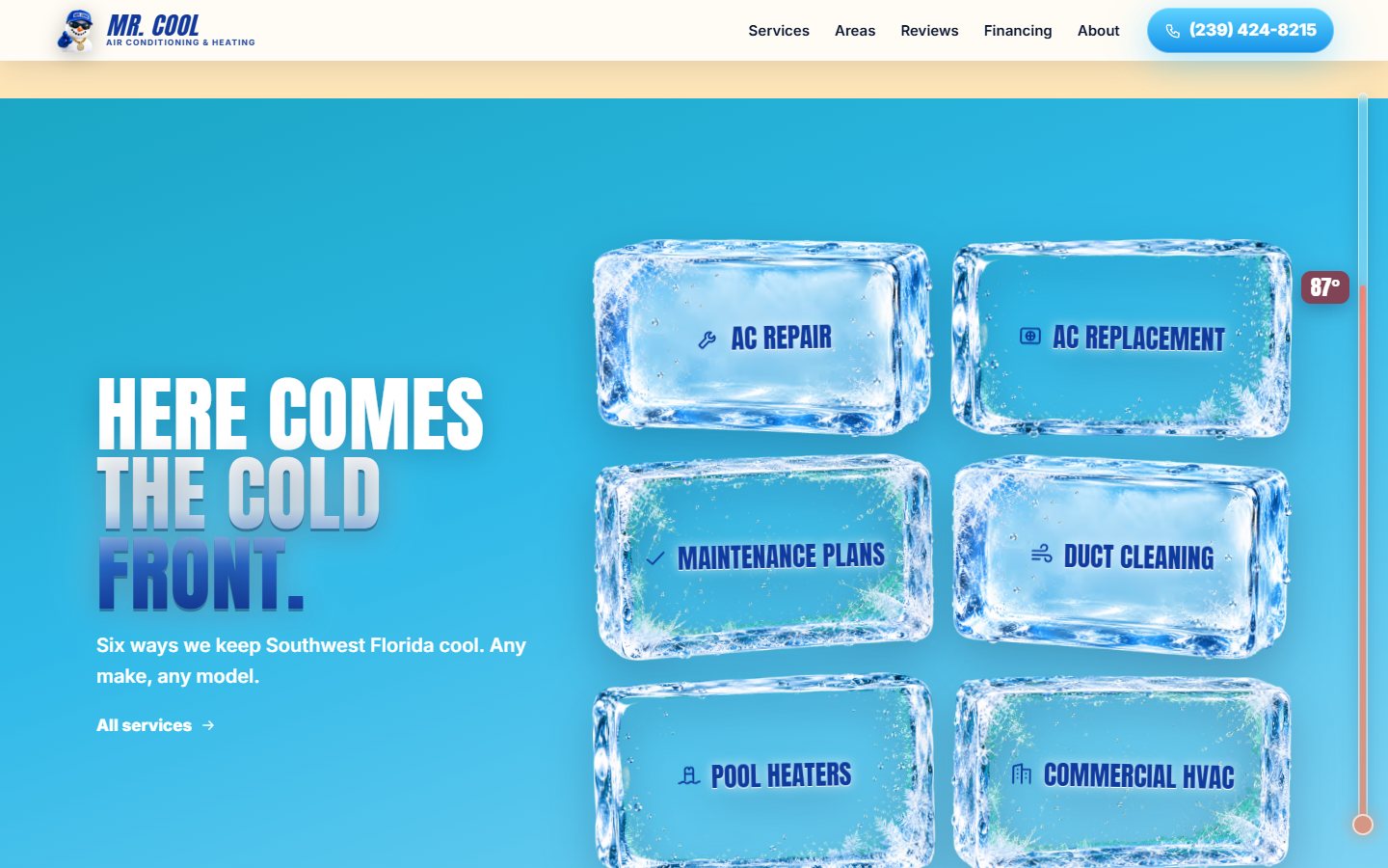 Mr. Cool Air website, desktop view 3