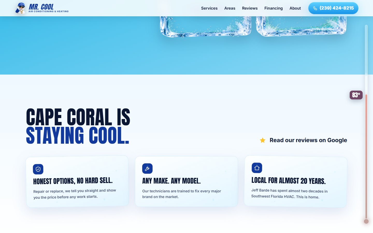 Mr. Cool Air website, desktop view 4