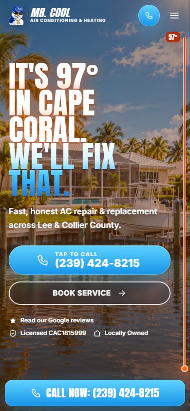 Mr. Cool Air website on a phone