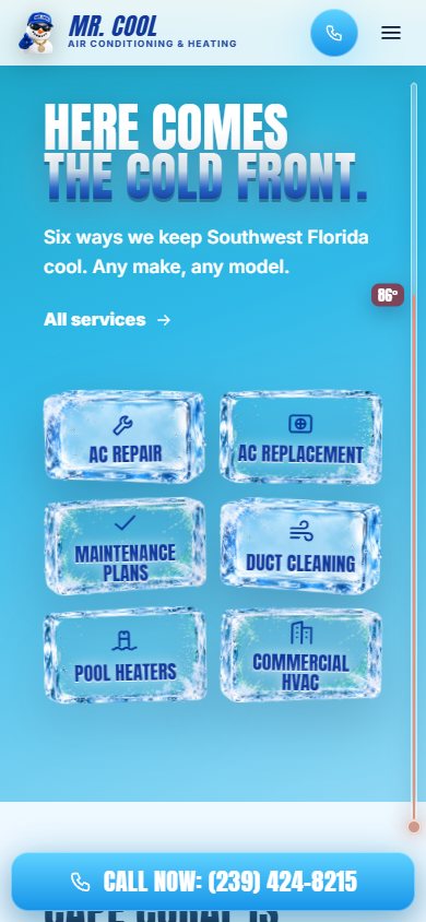 Mr. Cool Air website on a phone