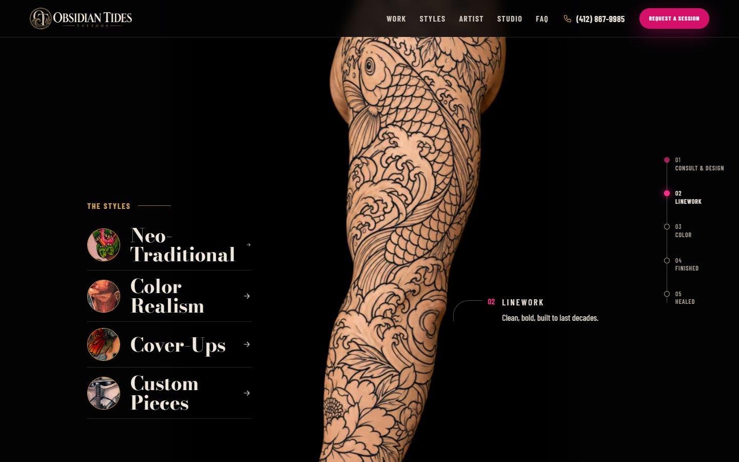 Obsidian Tides website, desktop view 2
