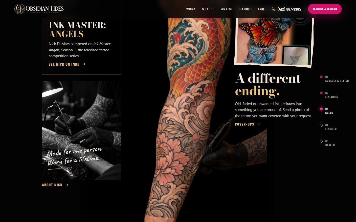 Obsidian Tides website, desktop view 4