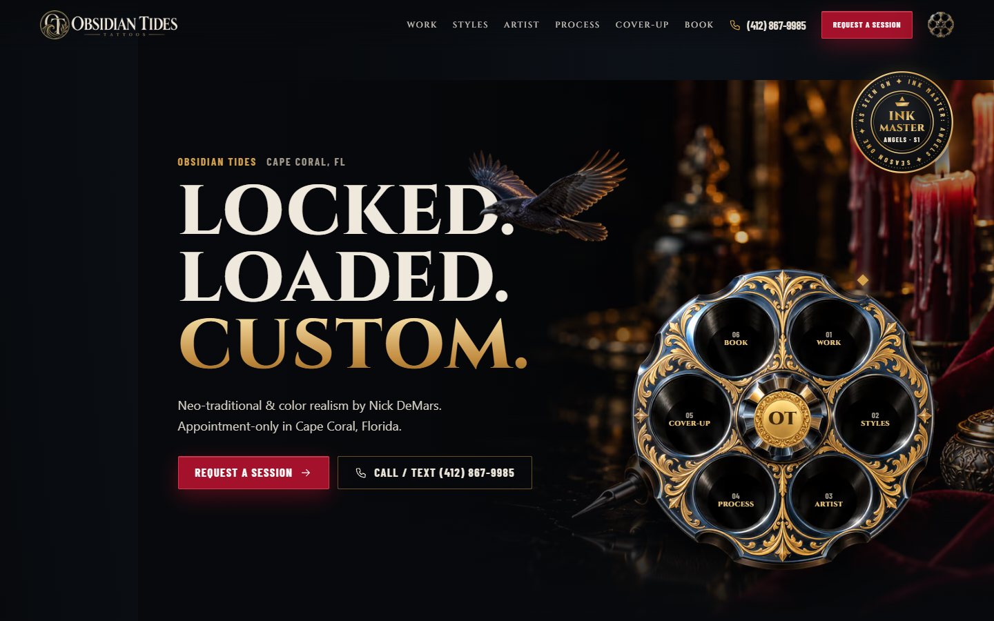 Obsidian Tides: Revolver website, desktop view 1